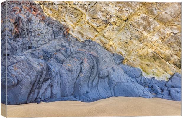 Rock textures and colours on a Pembrokeshire beach Canvas Print by Andrew Kearton