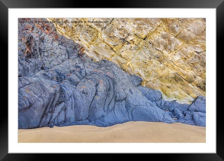 Rock textures and colours on a Pembrokeshire beach Framed Mounted Print by Andrew Kearton