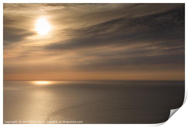 Warm cloudy Sunrise in Looe Bay Print by Jim Peters