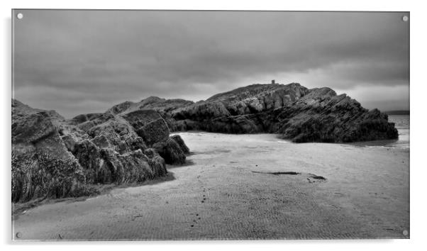 North Wales rocks and sea Acrylic by mark humpage