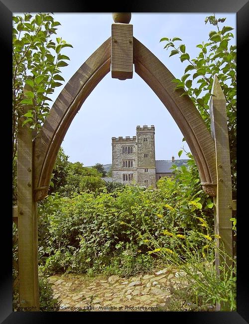 Pengersick Castle, Garden And Wooden Arch Cornwall Framed Print by Ernest Sampson