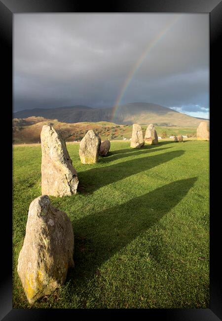 Castlerigg Stone Circle and Rainbow Framed Print by Neil Overy