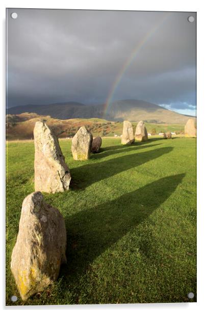 Castlerigg Stone Circle and Rainbow Acrylic by Neil Overy