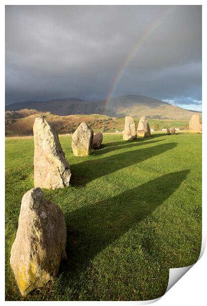 Castlerigg Stone Circle and Rainbow Print by Neil Overy