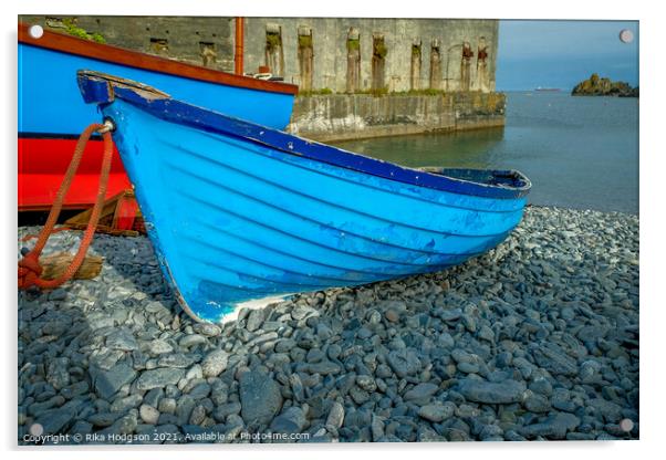 Fishermen's boats, Porthoustock Beach, Cornwall Countryside Acrylic by Rika Hodgson