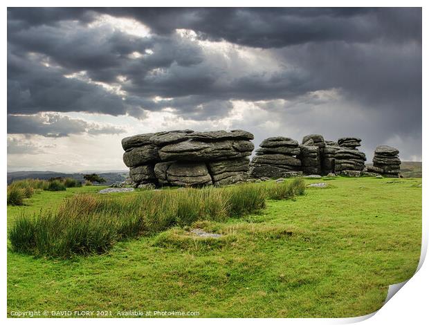 Rain forecast at Combstone Tor Print by DAVID FLORY