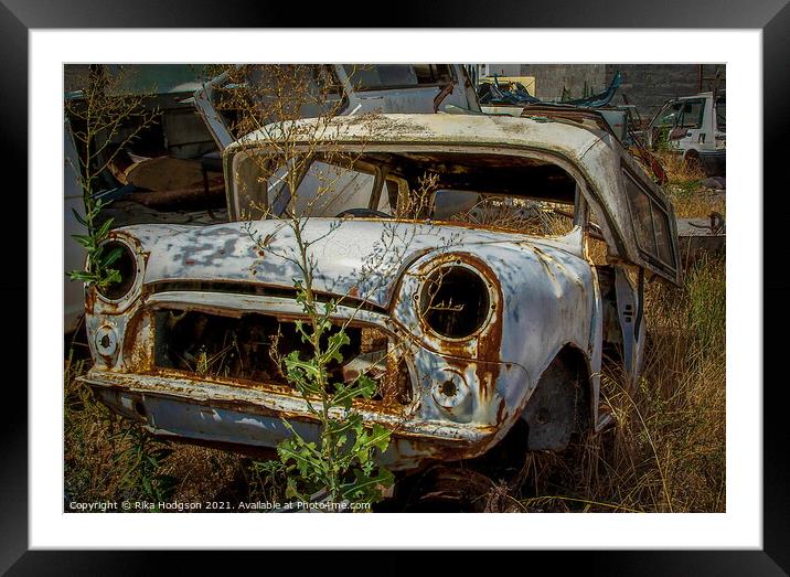 Abandoned Vintage Rusty car in junkyard Framed Mounted Print by Rika Hodgson