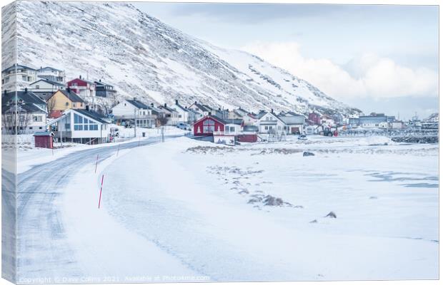 A view of the village in winter, Skarsvag, Norway Canvas Print by Dave Collins