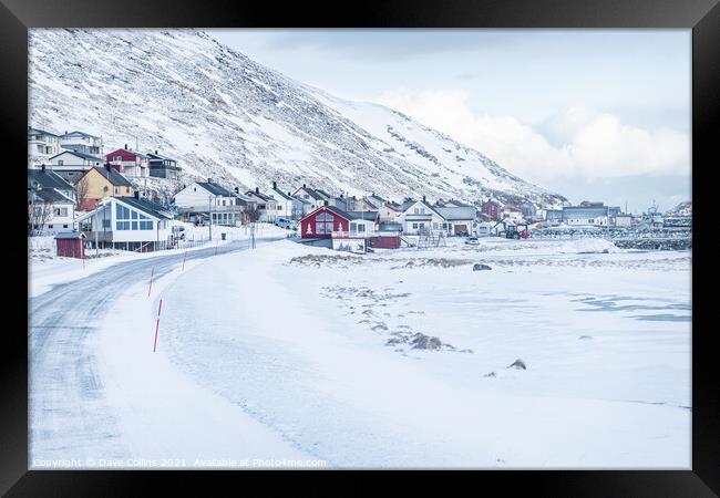 A view of the village in winter, Skarsvag, Norway Framed Print by Dave Collins