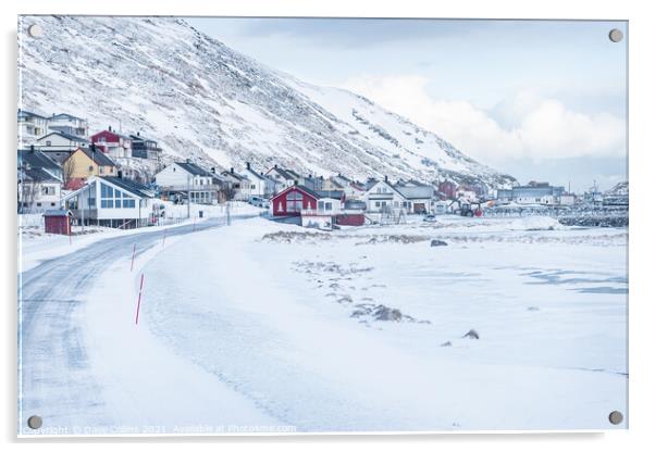 A view of the village in winter, Skarsvag, Norway Acrylic by Dave Collins