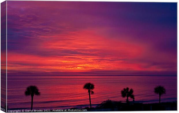 Palms in Silhouette Against Purple Sunrise Canvas Print by Darryl Brooks