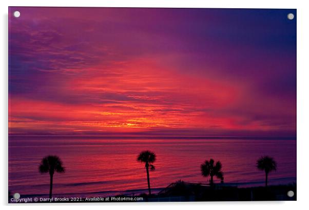 Palms in Silhouette Against Purple Sunrise Acrylic by Darryl Brooks