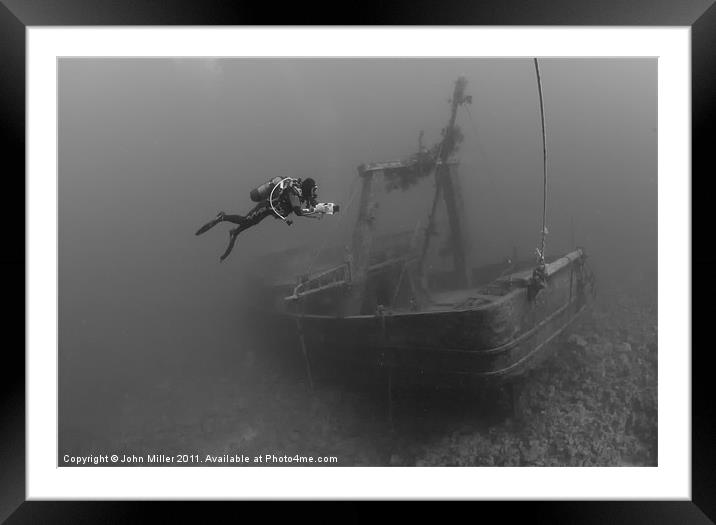 Diver/Videographer on Fishing Boat Wreck, Hurgada, Framed Mounted Print by John Miller