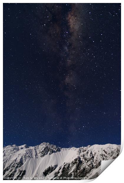 Galaxy and the snow mountains in Mt Cook National Park, New Zealand Print by Chun Ju Wu