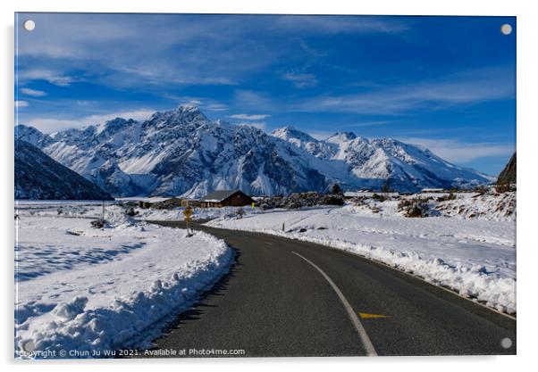 Road trip in New Zealand with snow mountains in winter Acrylic by Chun Ju Wu