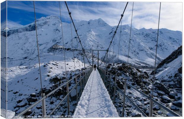 Walk on suspension bridge, Hooker Valley Track in winter, Mt Cook National Park, New Zealand Canvas Print by Chun Ju Wu