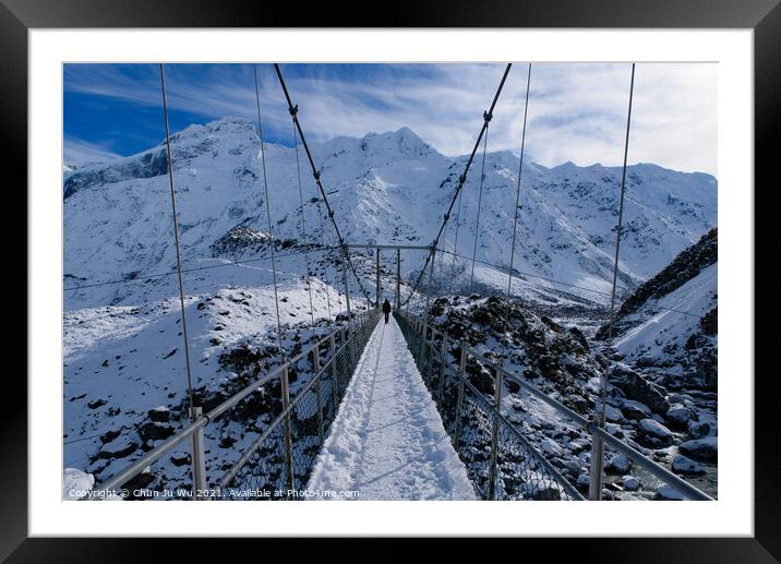 Walk on suspension bridge, Hooker Valley Track in winter, Mt Cook National Park, New Zealand Framed Mounted Print by Chun Ju Wu