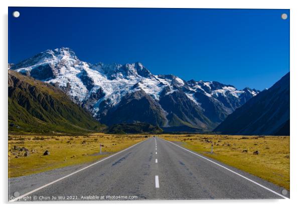 Road trip in New Zealand with snow mountains in winter Acrylic by Chun Ju Wu