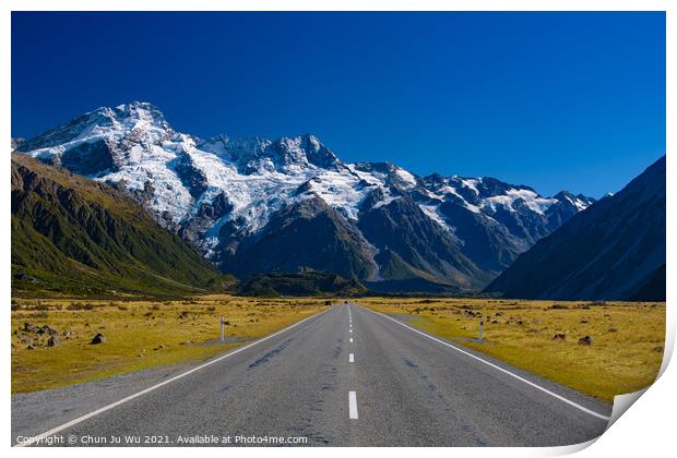 Road trip in New Zealand with snow mountains in winter Print by Chun Ju Wu