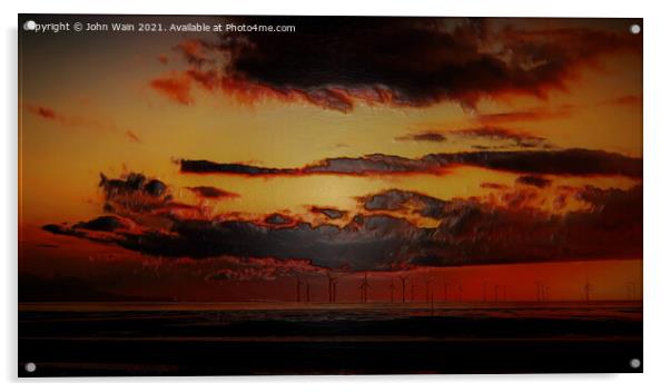 Windmills at sunset (Digital Art) Acrylic by John Wain