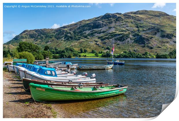 Boats for hire, Ullswater Print by Angus McComiskey