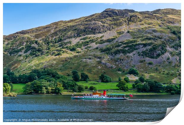Lake steamer “Lady of the Lake” on Ullswater Print by Angus McComiskey