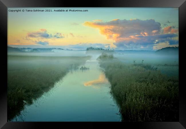 Dusktime Mist over Blue River Framed Print by Taina Sohlman