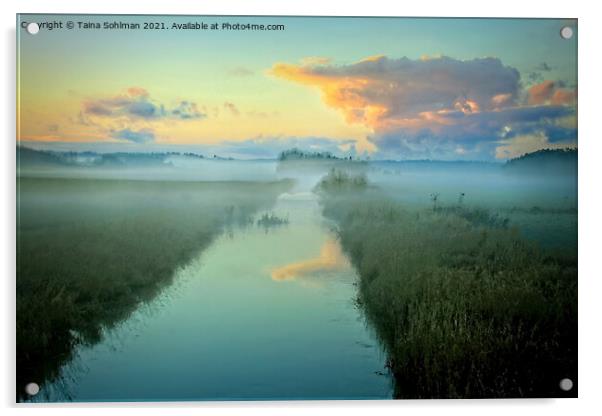 Dusktime Mist over Blue River Acrylic by Taina Sohlman