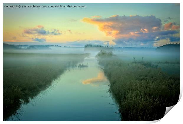 Dusktime Mist over Blue River Print by Taina Sohlman