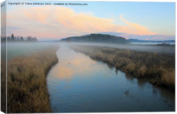 Mist over Blue River Canvas Print by Taina Sohlman
