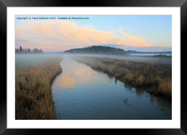 Mist over Blue River Framed Mounted Print by Taina Sohlman