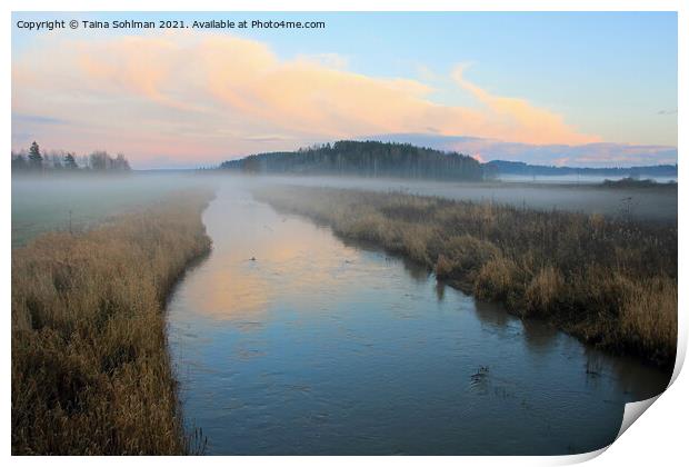Mist over Blue River Print by Taina Sohlman