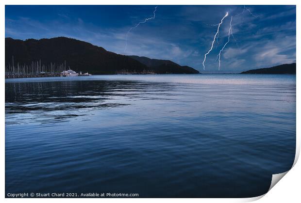Lightening at sea Print by Travel and Pixels 