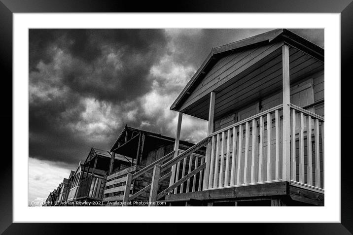Whitstable Beach Huts in Monochrome Framed Mounted Print by Adrian Rowley