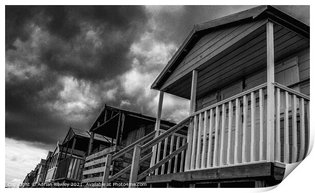 Whitstable Beach Huts in Monochrome Print by Adrian Rowley