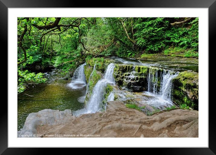 Sgwd  y  Pannwr Waterfall  Framed Mounted Print by Diana Mower