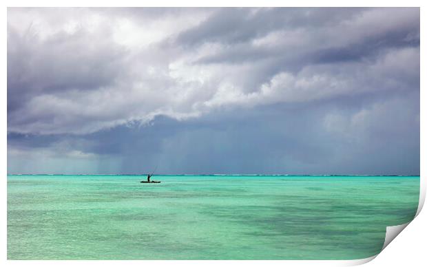 Storm Clouds gather over a boat, Zanzibar Print by Neil Overy