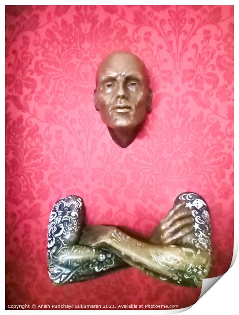 statue of a man on wall Print by Anish Punchayil Sukumaran