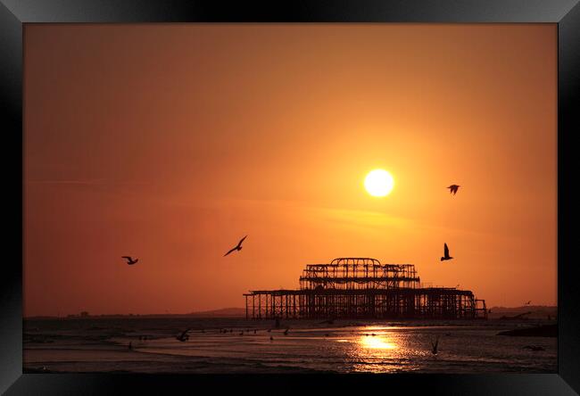 Brighton West Pier at Sunset Framed Print by Neil Overy