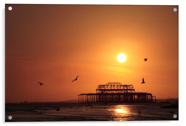 Brighton West Pier at Sunset Acrylic by Neil Overy