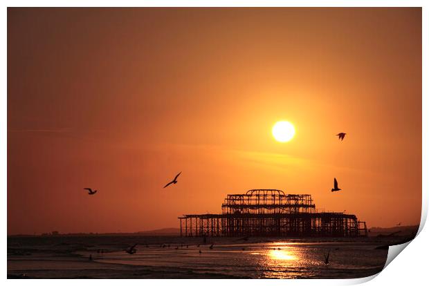 Brighton West Pier at Sunset Print by Neil Overy