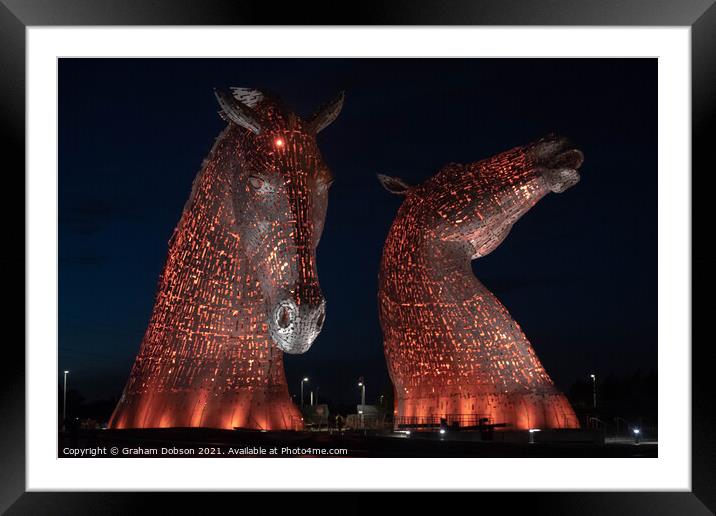 The Kelpies, Scotland. (red) Framed Mounted Print by Graham Dobson