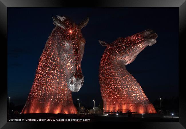 The Kelpies, Scotland. (red) Framed Print by Graham Dobson