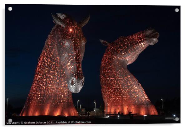 The Kelpies, Scotland. (red) Acrylic by Graham Dobson
