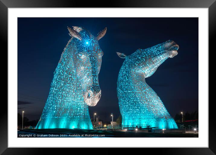 The Kelpies, Scotland (Blue) Framed Mounted Print by Graham Dobson