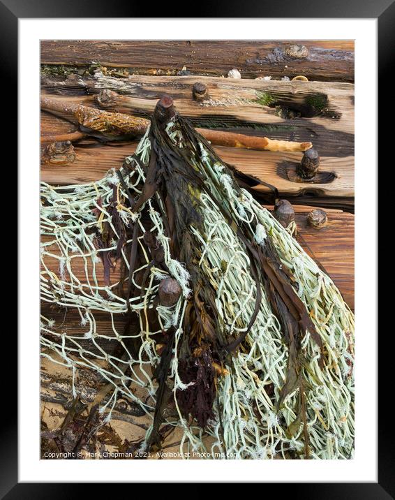 Driftwood and fishing net, Isle of Colonsay, Scotland Framed Mounted Print by Photimageon UK