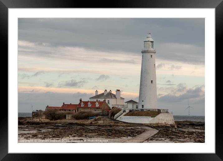 St. Mary's Island and Lighthouse Framed Mounted Print by Graham Dobson