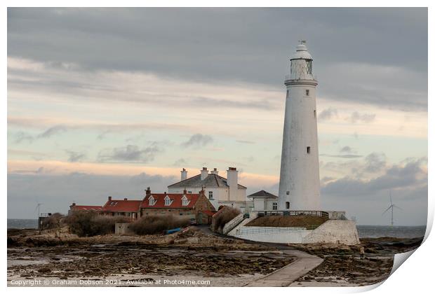 St. Mary's Island and Lighthouse Print by Graham Dobson
