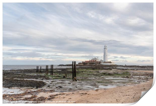 St Mary's island and Lighthouse Print by Graham Dobson