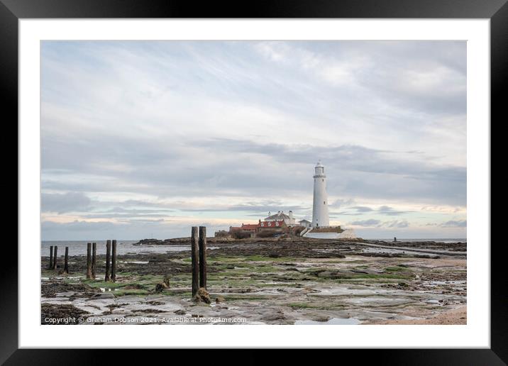 St Mary's Island and Lighthouse Framed Mounted Print by Graham Dobson